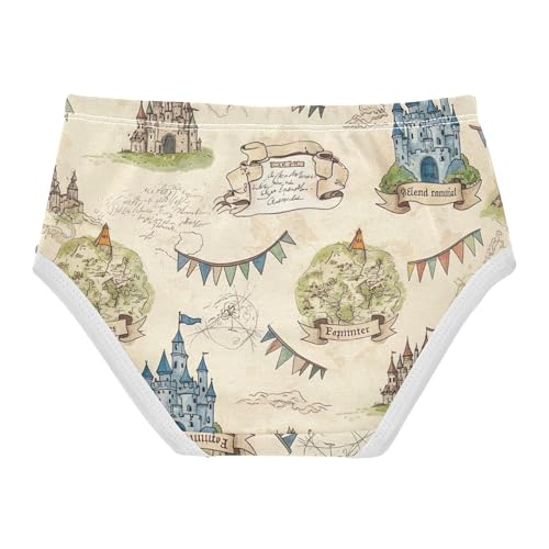 Cotton Toddler Girls Underwear Vintage Maps Flags Castles Print Panties Little Girl Pattern Kids Briefs Undies 2t2
