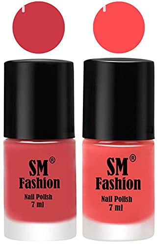 Image of Long Lasting Nail Polish | Nail Paint Combo 7 ml Each) - Set of 2 Punch Pink-Peach Pink