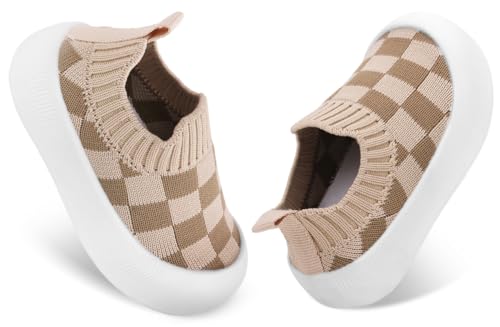 QIETION Baby First-Walking Shoes Trainers Toddler Infant Boys Girls Soft Sole Non Slip Cotton Canvas Mesh Breathable Lightweight TPR Material Slip-on Sneakers Outdoor3