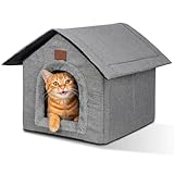 DAJASD Casa para Gatos, Refugio para Gatos Callejeros con cojín de Felpa, Casa para Mascotas Plegable, Suave para Exteriores Jardín Patio Balcón o Interiores Sala Dormitorio 40 * 35 * 40 cm(Gris, M)