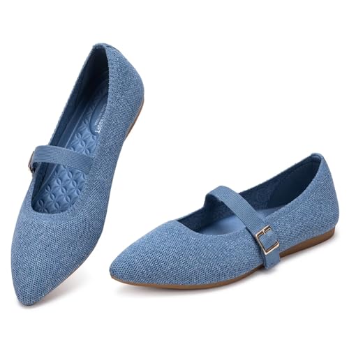 Frank Mully Women's Mesh Flats Mary Jane Shoes Pointed Toe Lightweight with Adjustable Instep Strap Knit Flat Shoes for Women Dressy Casual Washable Walking Shoes by Frank Mully - Used condition - Image 3