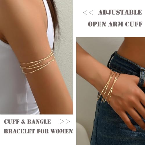 9PCS Gold Arm Cuff Jewelry for Women Upper Arm Cuff Bangle Band Armlet Adjustable Arm Gold Cuff Bracelet Set4
