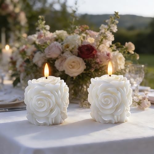 Image of Valentine Day Rose Flameless Candles with Remote and Timer, Wax LED Candles