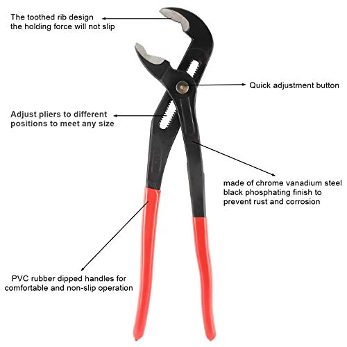 Image of HighFree 3PCS Water Pump Pliers Set 7Inch, 10Inch, 16Inch, Tongue and Groove Pliers Set Quick Adjustment by Pressing and Sliding Grips Any Shaped Object