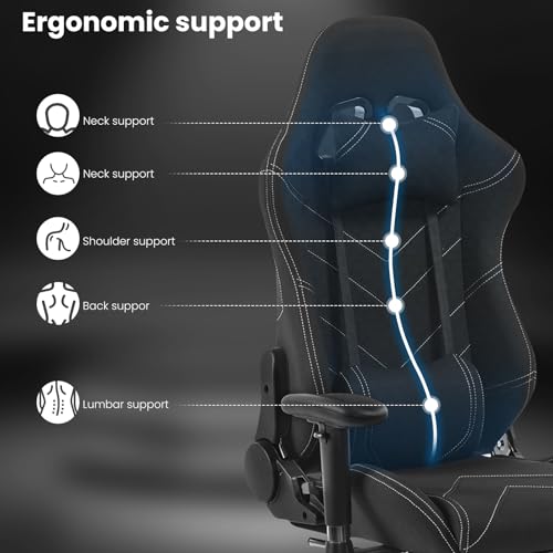 Sedia Gaming Tessuto Traspirante Sedia Ufficio Ergonomica con Poggiapiedi Schienale & Sedile Grandi per Persone di Taglia Grande Nero - Sedia gaming - Immagine 7