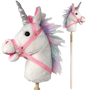 Stick Horse | Plush Handcrafted Hobby Horse Stick Pony Provides Fun Pretend Play for Toddlers & Preschoolers | Handsewn, Sturdy Wood, and Sound Effects (Unicorn)
