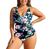 Design con scollo a V e vita alta, offre una figura slanciata e una copertura totale e confortevole per le forme generose.