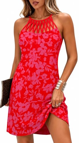 Image of BIRW Summer Dresses for Women 2026 Casual Floral Halter Neck A-line Beach Vacation Sundresses