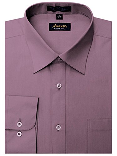 Amanti Men's Classic Dress Shirt Convertible Cuff Solid (Neck Size:22; Sleeve Length :34/35, Violet)