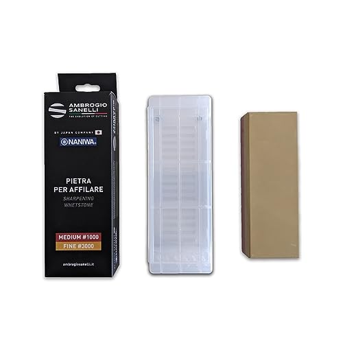 Sanelli Ambrogio, Naniwa Basic Stone - Afilador de cuchillos combinado 2 en 1, grano medio #1000 y acabado #3000, ideal para cuchillos normales, fabricado en Japón