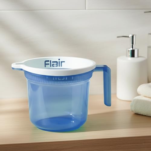 Image of FLAIR Estella Crystal Plastic Bath Mug 1.5 LTR - Durable, Lightweight & Stylish - Ideal for Daily Use in Bathroom & Kitchen (Blue)