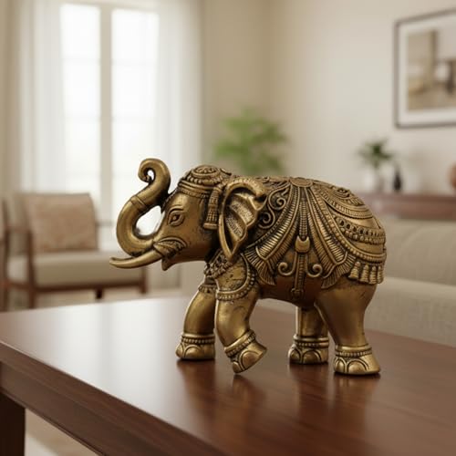 Image of eCraftIndia Brass Elephant Statue Decorative Showpiece Gift for Diwali Housewarming Birthday (1.75 inch)
