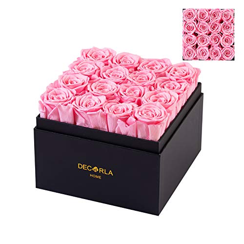 DEC RLA HOME Preserved Forever Rose Gift Box | Eternal Handmade Immortal Premium Rose Last 3-5 Years for Anniversary Birthday with Gift Card (16, Sakura Roses)