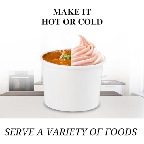 Image of 12 oz 25 Pack Paper Soup Cups with Lids, Disposable Paper Soup Bowls | Ice Cream Containers, White Disposable Food Containers White for Hot or Cold Soup