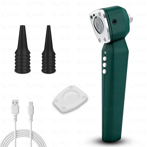 Image of OTICA 3.7V Professional Diagnostic Pocket LED Otoscope | Rechargeable In-Built 3500mAh Battery | Type-C Charging | Adjustable Intensity | 10 Disposable Specula + Spare Glass | 11707 - Green