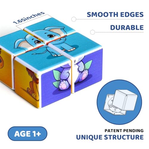 Image of Pairez Toys 3D Magnetic Cubic Jigsaw Puzzle Toys for Toddlers, Large Building Blocks Cubes 1.65 Inches, Integrated with Magnets, 6 Patterns in Animal Theme