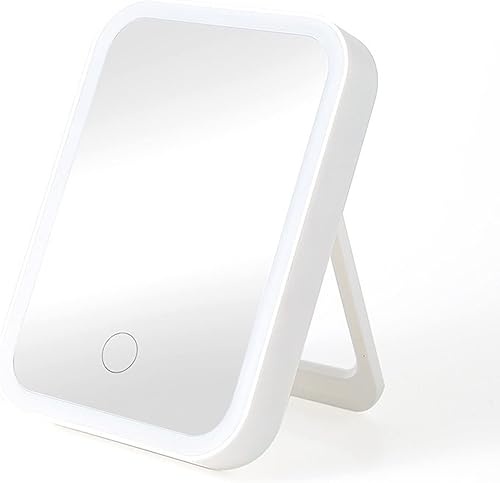 AIVERC Espejo de maquillaje Espejo de maquillaje con luz recargable mesa de luz Espejo portátil plegable