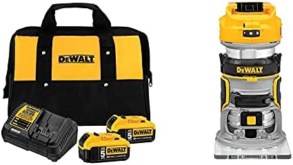 DEWALT 20V MAX Battery Starter Kit with 2 Batteries, 5.0Ah (DCB205-2CK) with DEWALT 20V Max XR Cordless Router, Brushless, Tool Only (DCW600B)