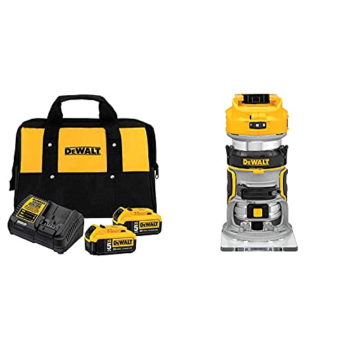 DEWALT 20V MAX Battery Starter Kit with 2 Batteries, 5.0Ah (DCB205-2CK) 20V Max XR Cordless Router, Brushless, Tool Only (DCW600B)