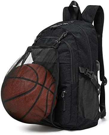 ALLinONE Basketball Backpack Bag for Laptop,Sports Soccer with Ball Compartment,Black