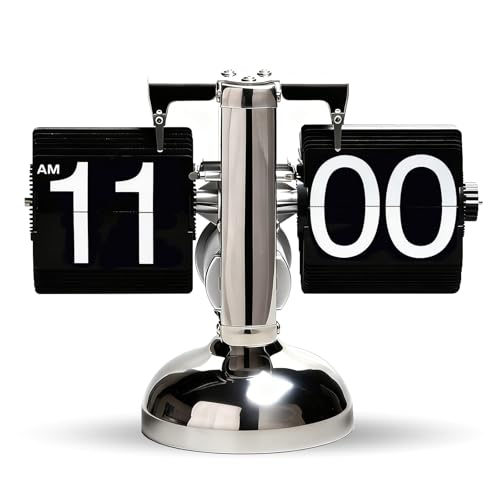 Flip-Uhr Retro mit Digitalanzeige Zahnradmechanismus & Handgefertigten PVC-Seiten Retro Mechanisches Design Ideal für Heim- und Bürozubehör Einzigartiges Zeitmessgerät für Tisch oder Wand