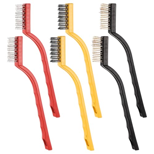 6Pcs Small Wire Brush Set, Nylon/Brass/Stainless Steel Wire Brushes for Cleaning Rust All Purpose Stiff Bristles Brushes Scratch Brushes for Cleaning Rust, Welding Slag and Stain – 6.3 Inches