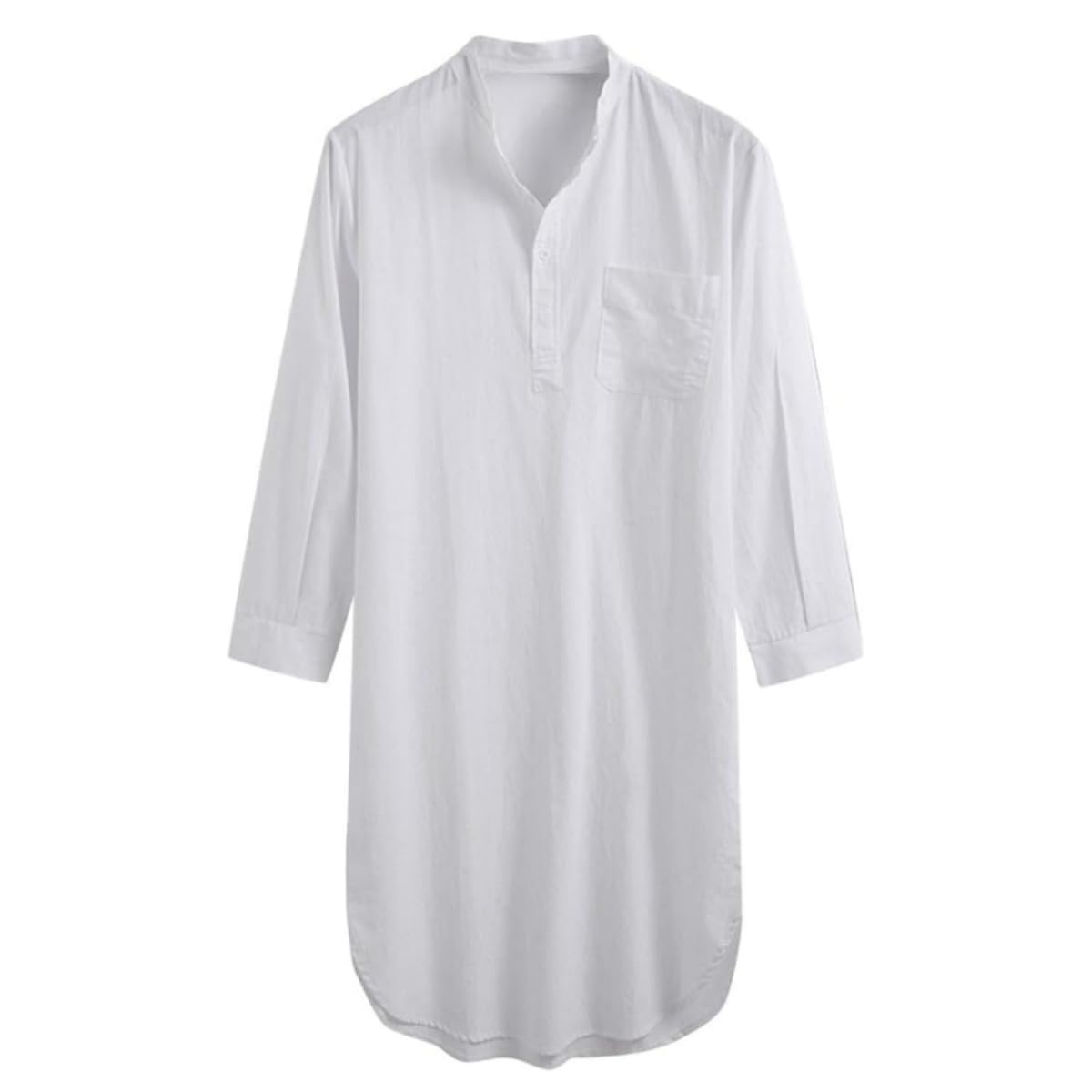 Herren-Kaftan-Thobe, langärmelige Henley-Hemden mit Knopfleiste, lässiges muslimisches Hemd aus Baumwollleinen, seitlich geschlitztes traditionelles muslimisches Kleid Kurta, ethnische Kleidung