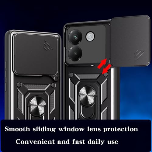 Image of Heavy Duty Back Case Cover for Poco M7 Pro 5G, Shockproof Poco M7 Pro Back Cover, Ring Case with Kickstand and Camera Protection Shutter - Black