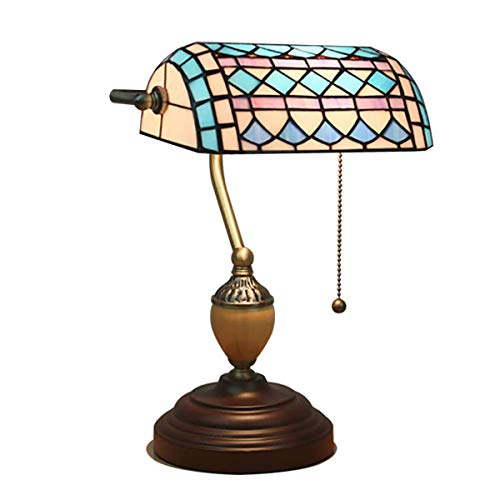 Stil Banker Lampe Vintage Mediterrane Blau Glasmalerei Tischlampe Für Wohnzimmer Büro Studie Leseschreibtisch Lampe Leuchte