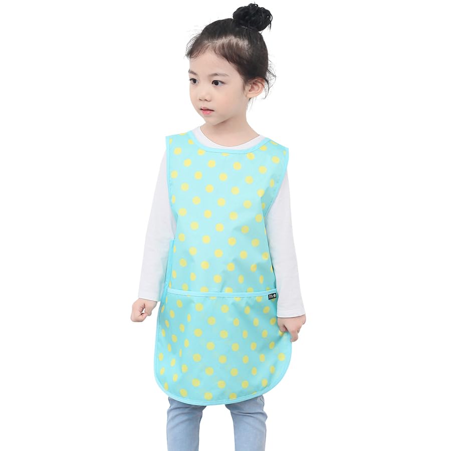 Kids Waterproof Art Tabard | Sleeveless Messy Play Painting Smock for Toddlers | Size S–XL | Kids Artist Apron for School, Daycare, Crafts, Mint Dot (02-M) — image 1