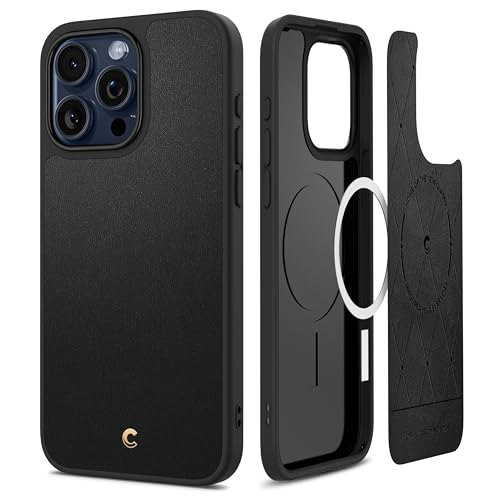Image of Spigen Cyrill Kajuk Mag for iPhone 15 Pro Case, Faux Leather iPhone 15 Pro Back Cover - Black