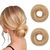 Hairro Hair Bun Hair Piece Human Hair Messy Bun Scrunchies Real Hair Updo Hairpieces Remy Donot Elegant Chignon Highlight Bun Extensions For Women 2PC 46g #12P613 Golden Brown Mix Bleach Blonde