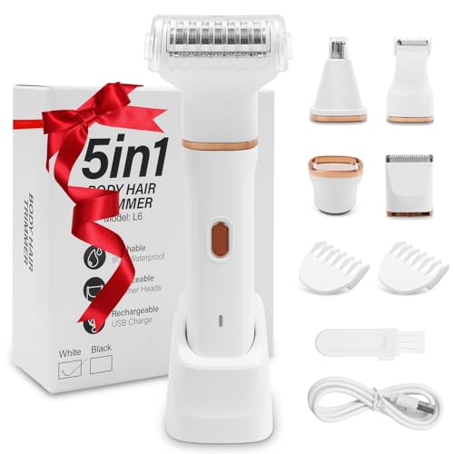 Rasuradora Para Mujer 5 en 1, Afeitadora Zona Intima Para Uso en Seco y Mojado, IPX7 Impermeable, Recortadora Recargable Para Nariz y Oreja, Depiladora Indolora