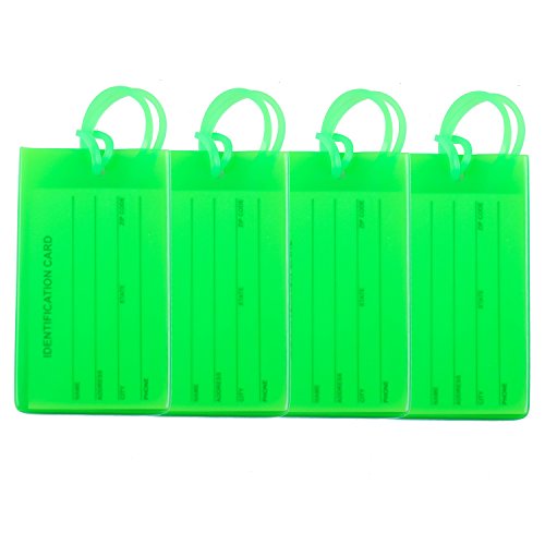 4 Packs Colorful Flexible Travel Luggage Tags for Baggage Bags/Suitcases - Name ID Labels Set for Travel - Green