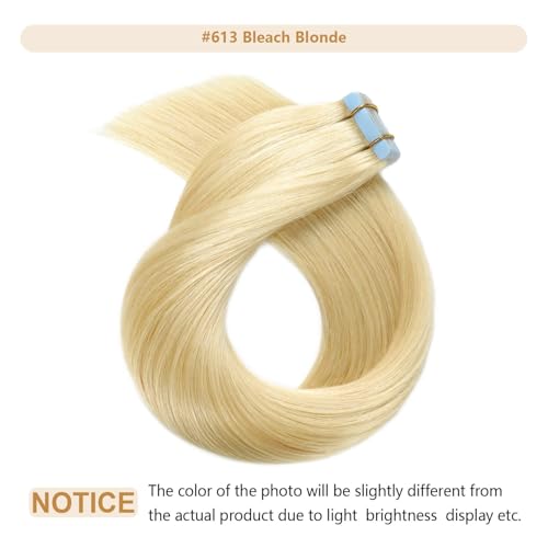 Extensiones adhesivas de cabello real rubio blanqueador 60 cm invisibles 2
