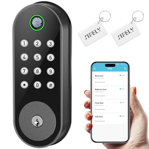 Keyless-Entry Fingerprint Deadbolt Smart Lock: Sifely Smart Lock, Automatic Electronic Keyless Entry Door Lock, Digital Smart Door Lock with Code, Biometric Fingerprint Door Lock with Keypad (Black)
