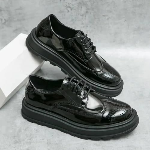 Mens Patent Leather Wingtip Platform Lace Up Dress Oxfords Shoes Vintage Brogue Penny Loafers Classic Wedding Formal Business Derby Shoes 5