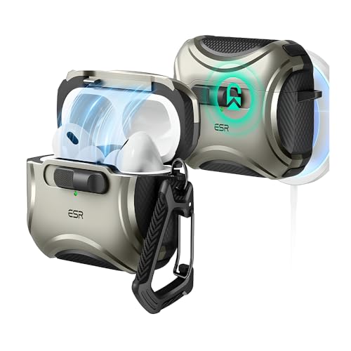 Capa Cyber Series para AirPods Pro 2ª e 1ª Geração (Compatível USB-C/Lightning). Estojo Protetor com C4rr3g4m3nt0 M4g-S4fe, Trava de Segurança Anti Queda e Abertura Fácil. Cor Titânio