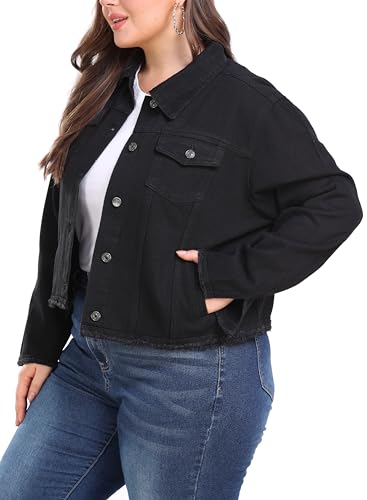 andy & natalie Women's Plus Size Jean Jacket Fashion Lightweight Denim Jackets Frayed Hem Casual Jacket 6