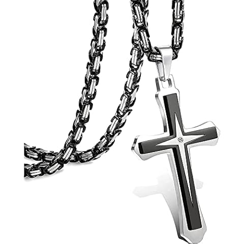 Black Gold Cross Necklace for Men with Cross Pendant Necklace 22 – 30 Inch, Steel Cross Chain for Women & Men, Black Cross Necklace for Men, Mens Necklaces with Small Diamonds (Silver), Don Toretto Stainless Steel, Ozzy Osbourne Cross Necklace