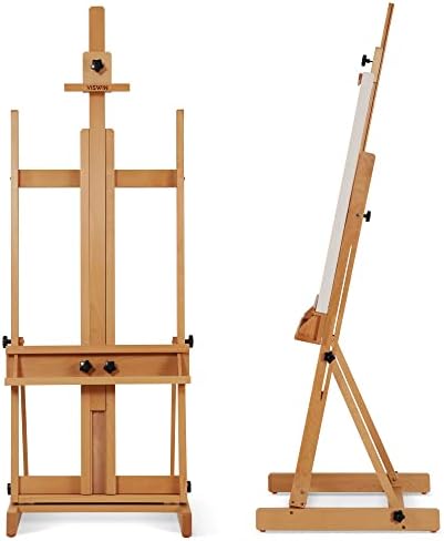 VISWIN Large H-Frame Easel 53" to 91"H, Holds Canvases Up to 78", Premium Beech Wood Artist Studio Easel with Broader Tray for Creating and Displaying Larger Artworks - Natural