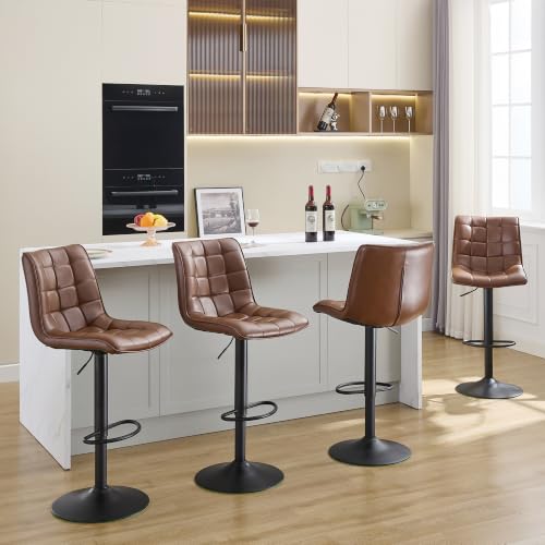 Image of FIRAVOE Adjustable Height Bar Stools Set of 4 with Backs for Kitchen Island