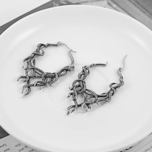 HZMAN Octopus Tentacle/Snakes Earrings for Men Women Stainless Steel Retro Gothic Punk Piercing Intricate Hoop Earring Jewelry Gift4