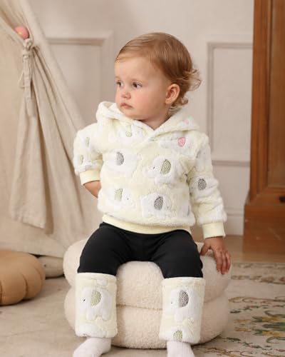 Image of Jecson Toddler Girl Clothes Baby Girl Fleece Hoodie Outfits Thick Thermal Winter Leggings 2Pcs Clothing Sets 6M-4T