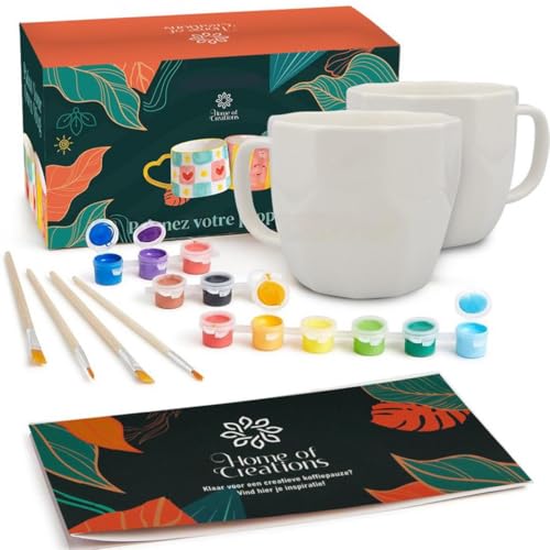Home of creations Kit Peinture sur Céramique – Coffret Créatif avec 2 Grands Mugs Blancs,...