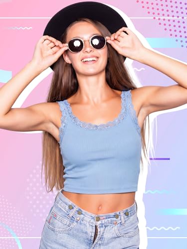Image of Hicarer 6 Pieces Lace Camisole Tank Tops Lace Trim Camisole Straps Womens Cami Undershirt Ribbed Tank Tops for Women