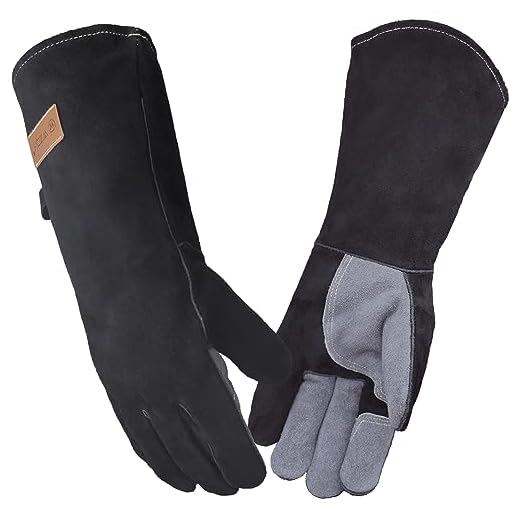 WZQH 40 CM, Guantes de Barbacoa de Cuero, Ignífugo Resistentes Al Calory a Altas Temperaturas, para Ignífugos, Soldadura, Chimenea, Horno, Cocina, Estufa, Estante de Olla