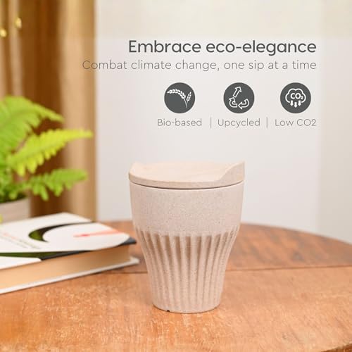Image of Eha Earth Friendly Rafter Coffee Mug with Lid | Tea Cup Set | 300 ml | Made with Rice Husk | Microwave Safe Mugs for Gifting | 2 Unit | Sand Castle