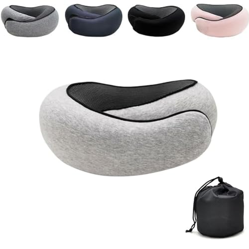 ワンダープラス トラベルピロー、飛行機用低反発トラベルネックピロー、 フライハグス ネックピロー、収納可能なU字型ピロー、人間工学に基づいたネックサポートピロー (Grey)