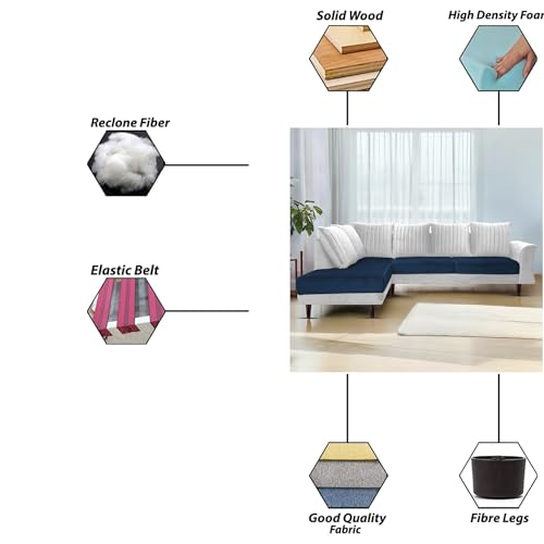Image of Gratly LHS 4 Seater L Shape Sofa Set for Living Room (Blue Grey Colour) Premium Fabric Sofa